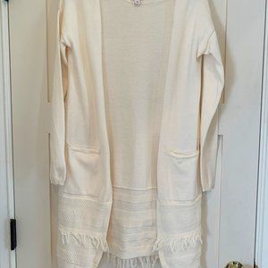 COMFORTABLE MERONA IVORY CREAM FRINGE CARDIGAN
